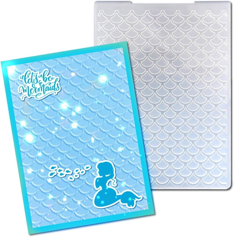 Arbuya Mermaid Scale Plastic Embossing Folders for Card Making Fish Dragon Scales Textured Embossing Folder for Scrapbooking Pages Paper Crafting Clay Decoration - Image 1
